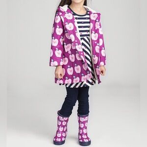 Hatley Sherpa Lined Splash Jacket Hooded Apple Orchard Print Size 5 Purple Pink